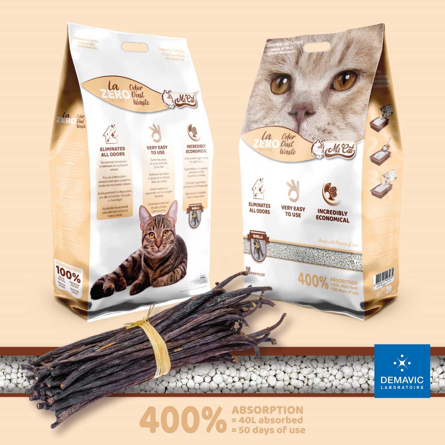 Mr Cat Litière 100% Bentonite naturelle pour chat - Vanille 8 kg