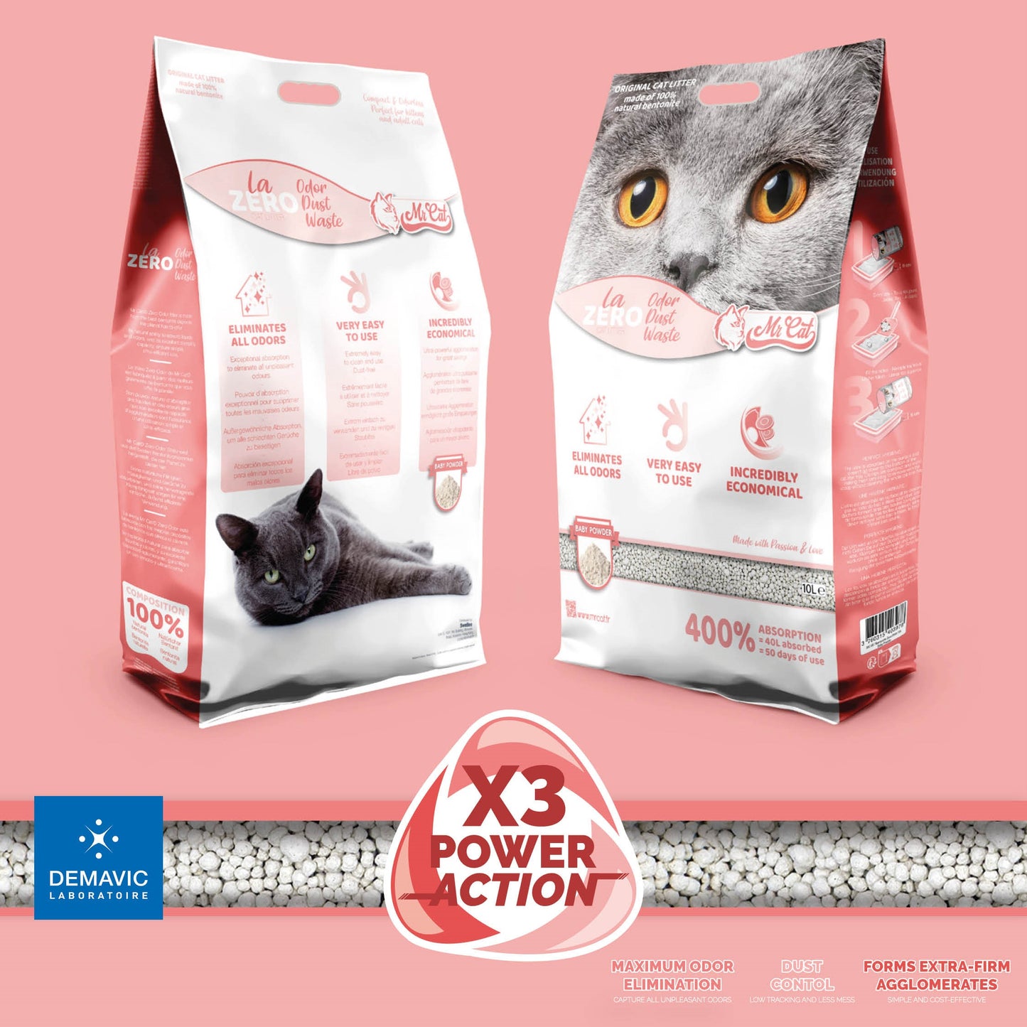 Mr Cat Litière 100% Bentonite naturelle pour chat - Poudre pour bébé 8 kg