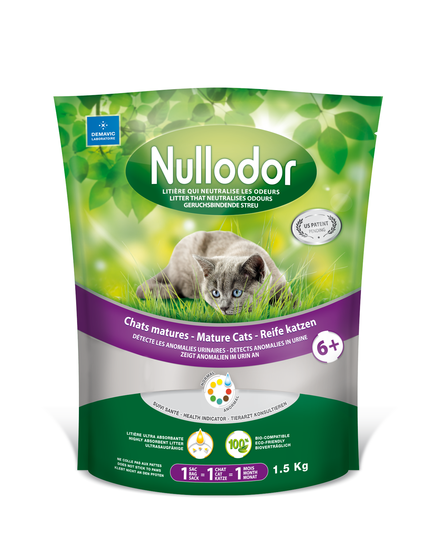 Nullodor Litière en Silicagel pour chat mature avec indicateur de santé 1,5 kg